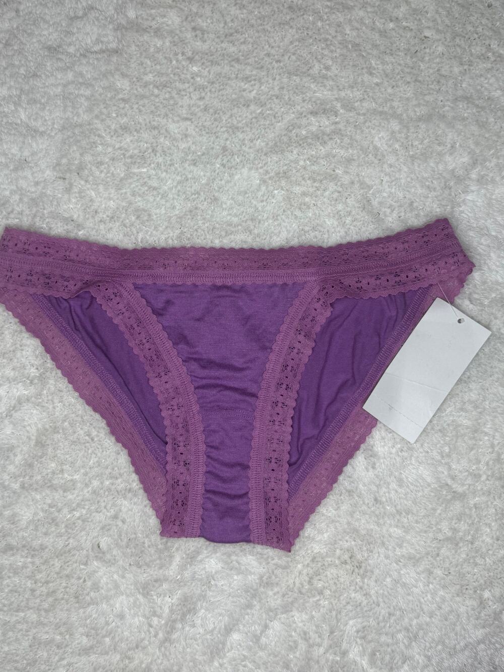 NWT Hanky Panky Cotton Bikini Panties Purple Lace Trim Size S